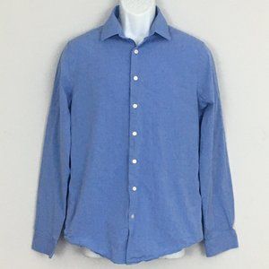 Express 1MX Mens 15-15.5 Blue Fitted Cotton Blend Button Up Collared Dress Shirt